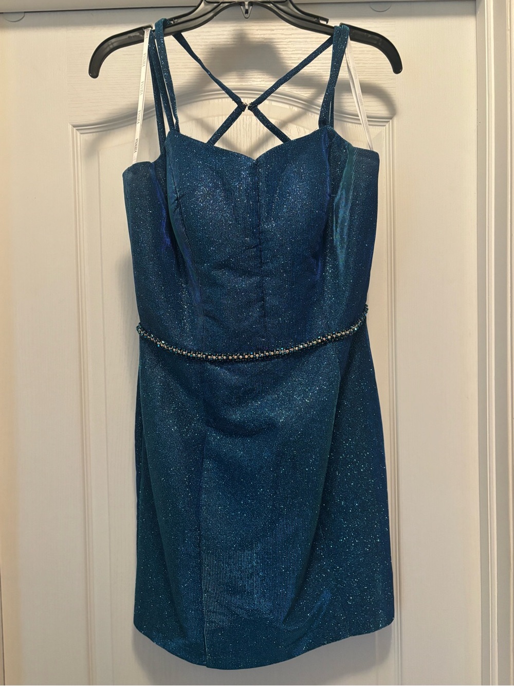 Like New!! Vienna Prom Teal Sparkle Strappy Mini Dress